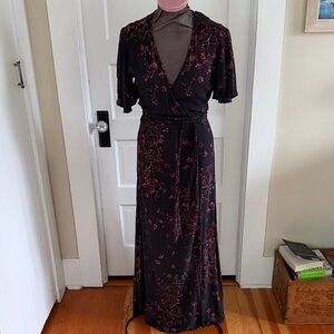 Lovestitch Black Floral Maxi Wrap Dress Medium